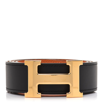 Hermes Box Togo 32mm H Belt 90 Black Orange 1 of 10