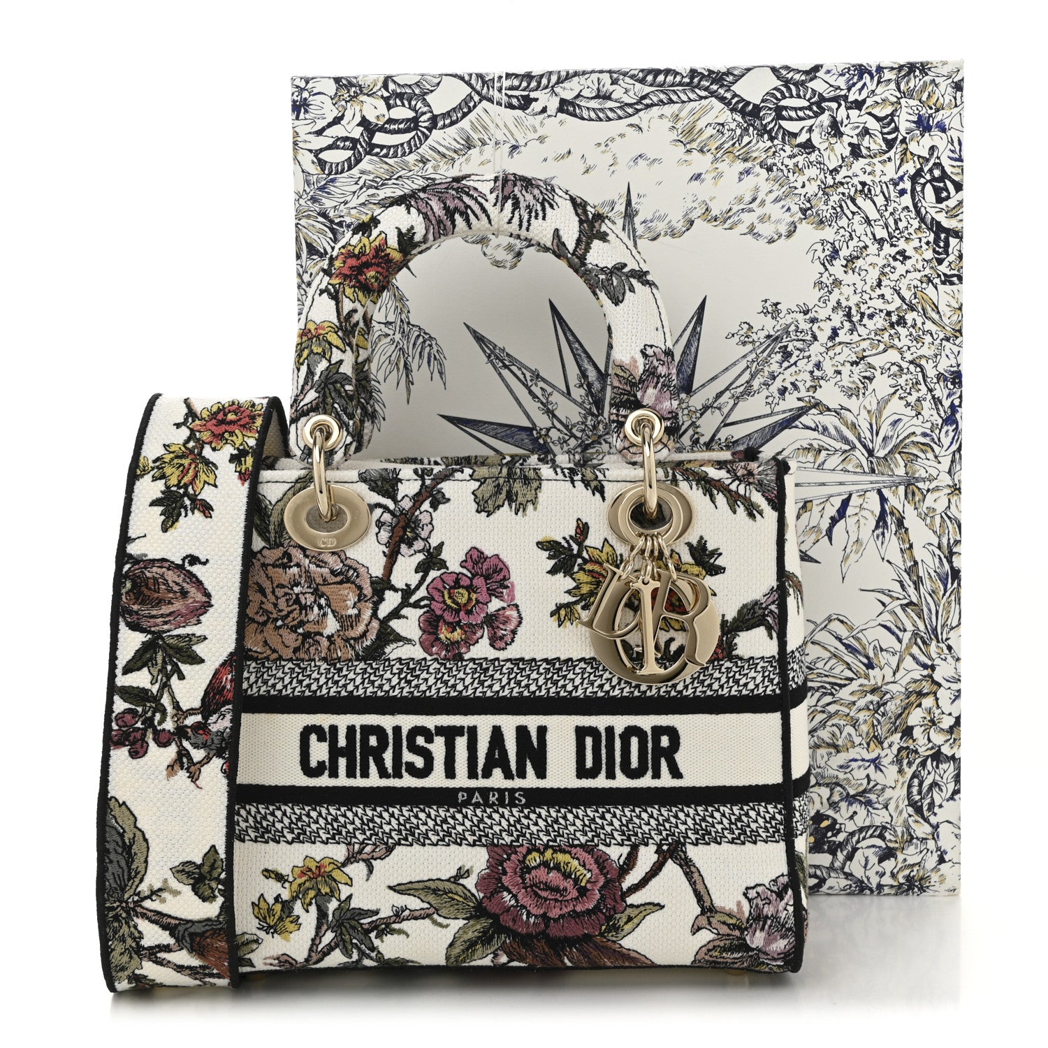 Christian Dior Canvas Embroidered Jardin Botanique Medium Lady D-Lite White Multicolor 11 of 11