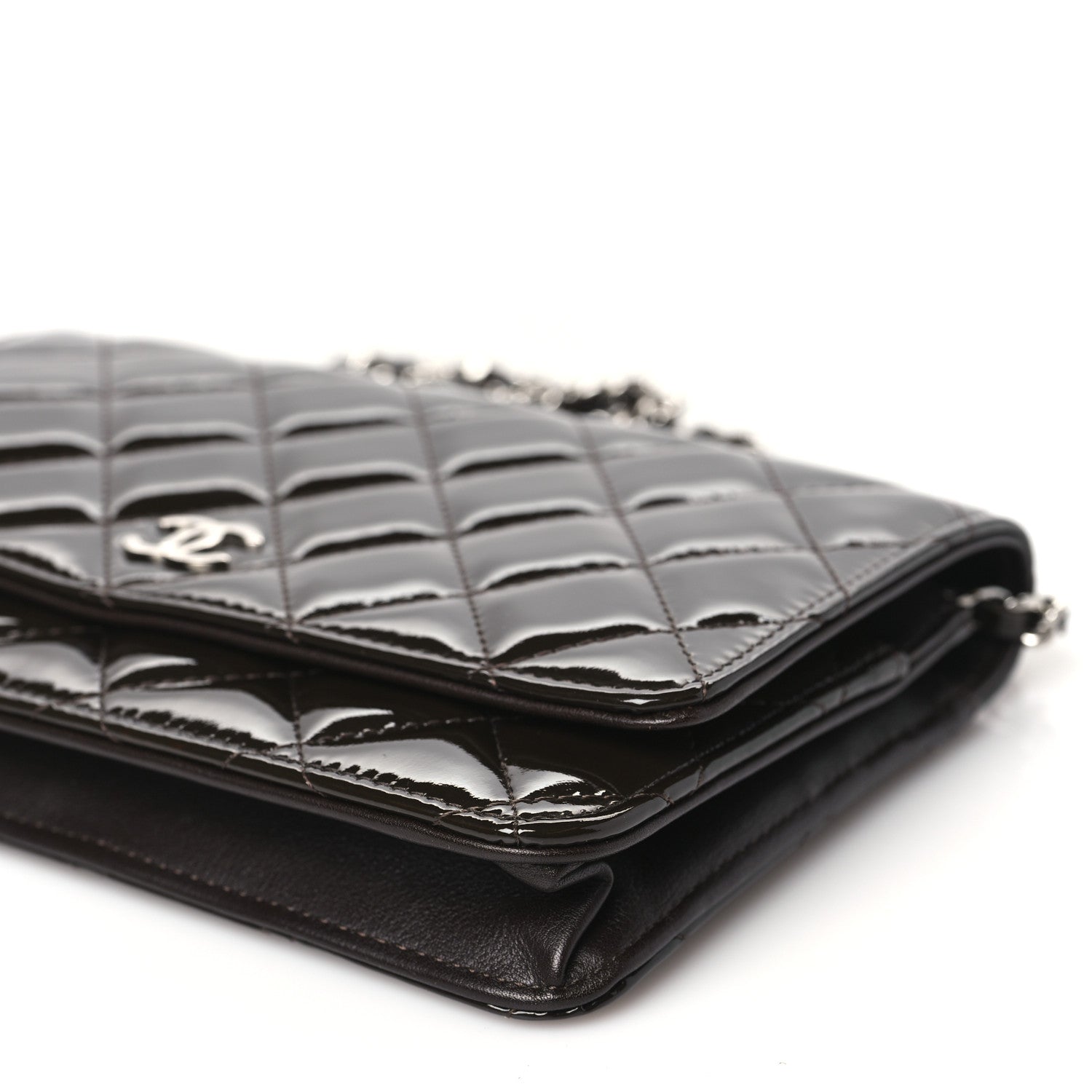 Chanel Patent Quilted Wallet On Chain WOC Dark Brown 11 of 12