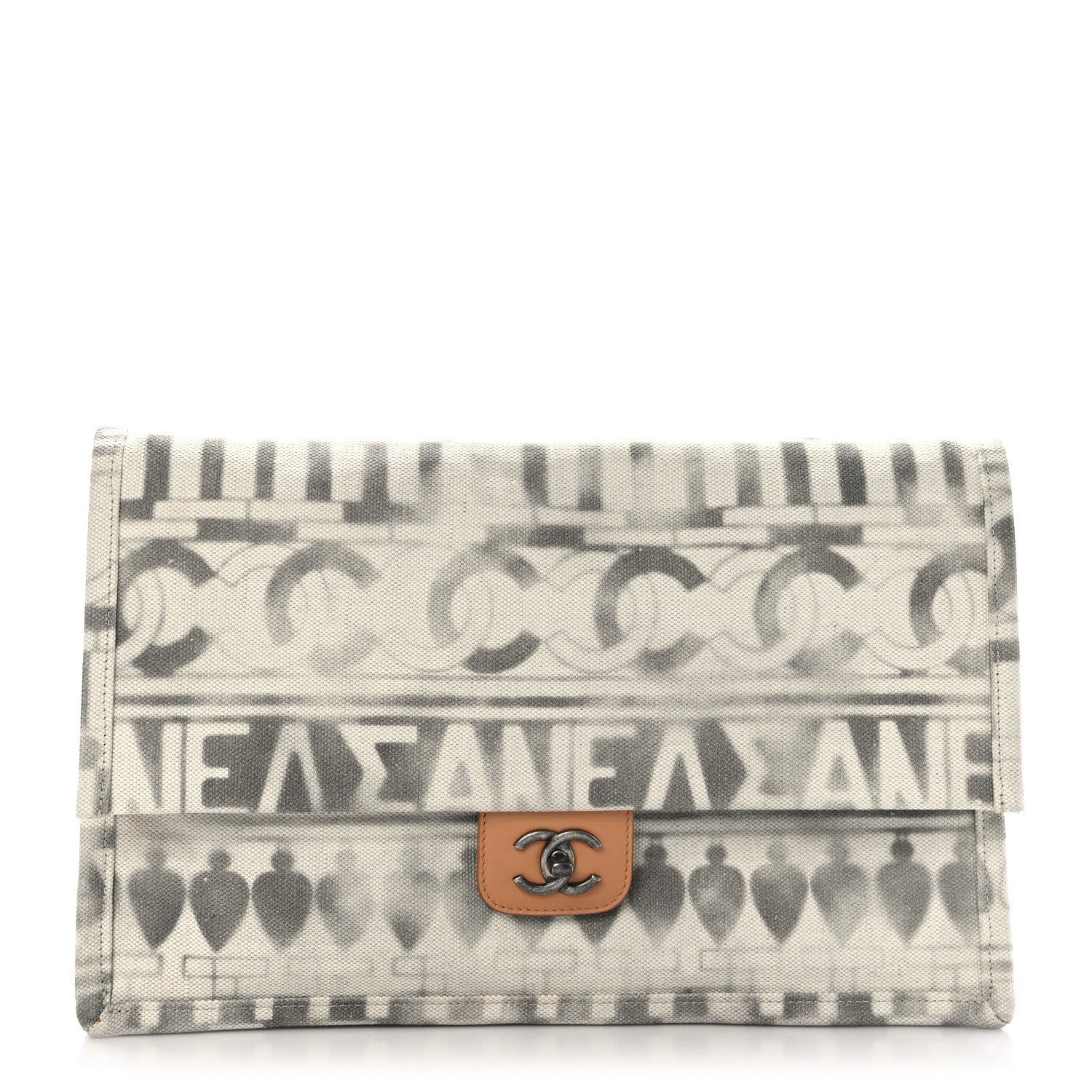 Chanel Canvas Iliad Flap Clutch Beige 1 of 9