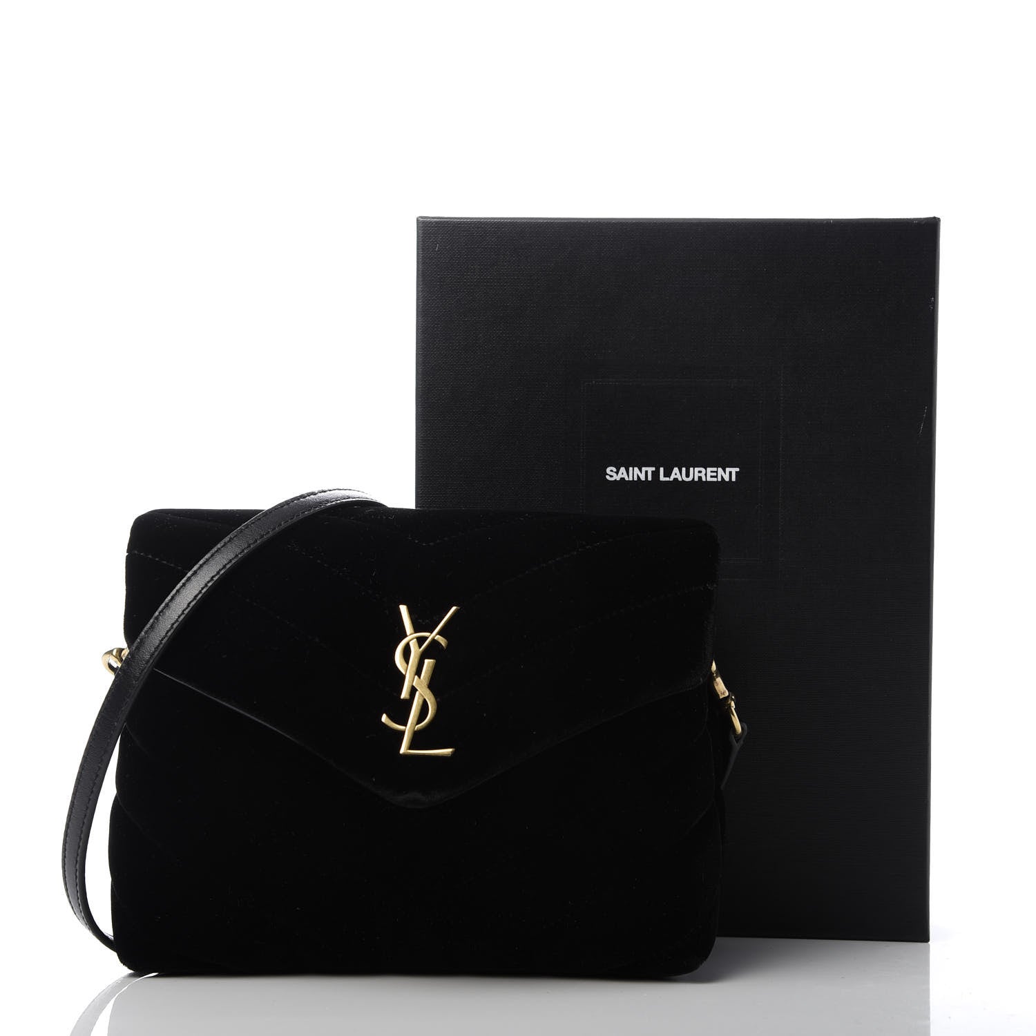 Saint Laurent Velvet Y Quilted Monogram Toy Loulou Chain Satchel French Black 9 of 9