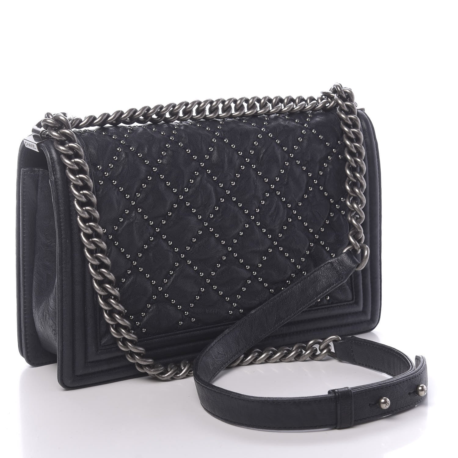 Chanel Crumpled Lambskin New Medium Studded Boy Flap Navy 3 of 17