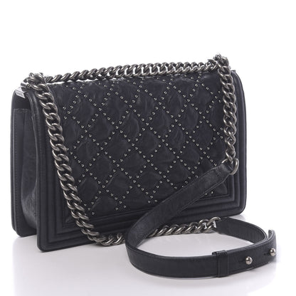 Chanel Crumpled Lambskin New Medium Studded Boy Flap Navy 3 of 17