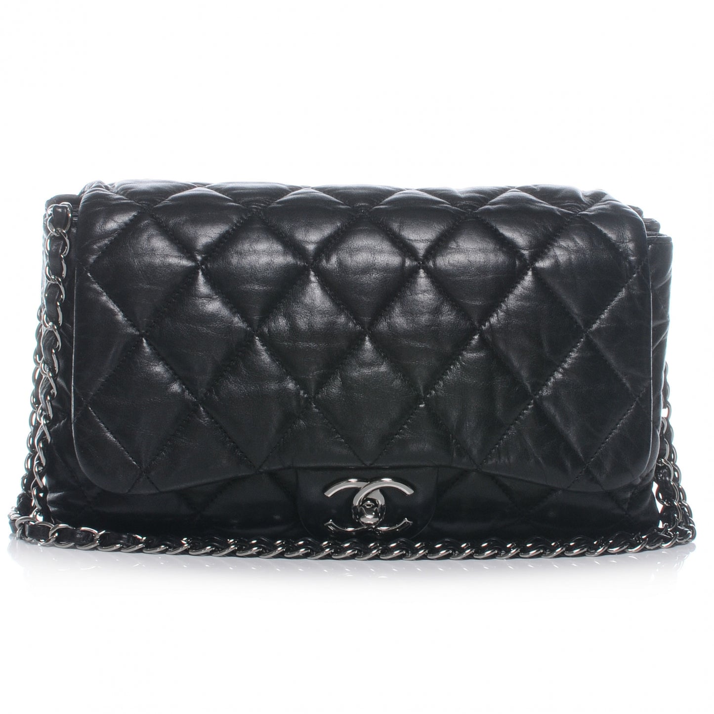 Lambskin Quilted Chanel 3 Large Accordion Flap Black Black