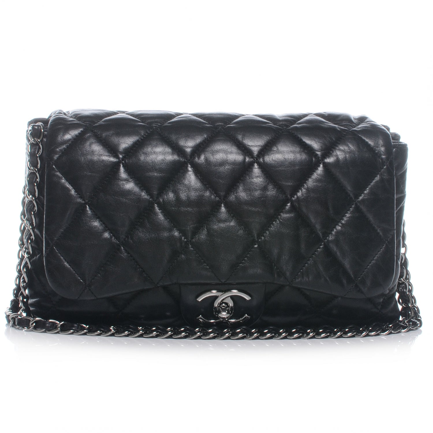 Chanel Lambskin Quilted Chanel 3 Large Accordion Flap Black Black 1 of 8