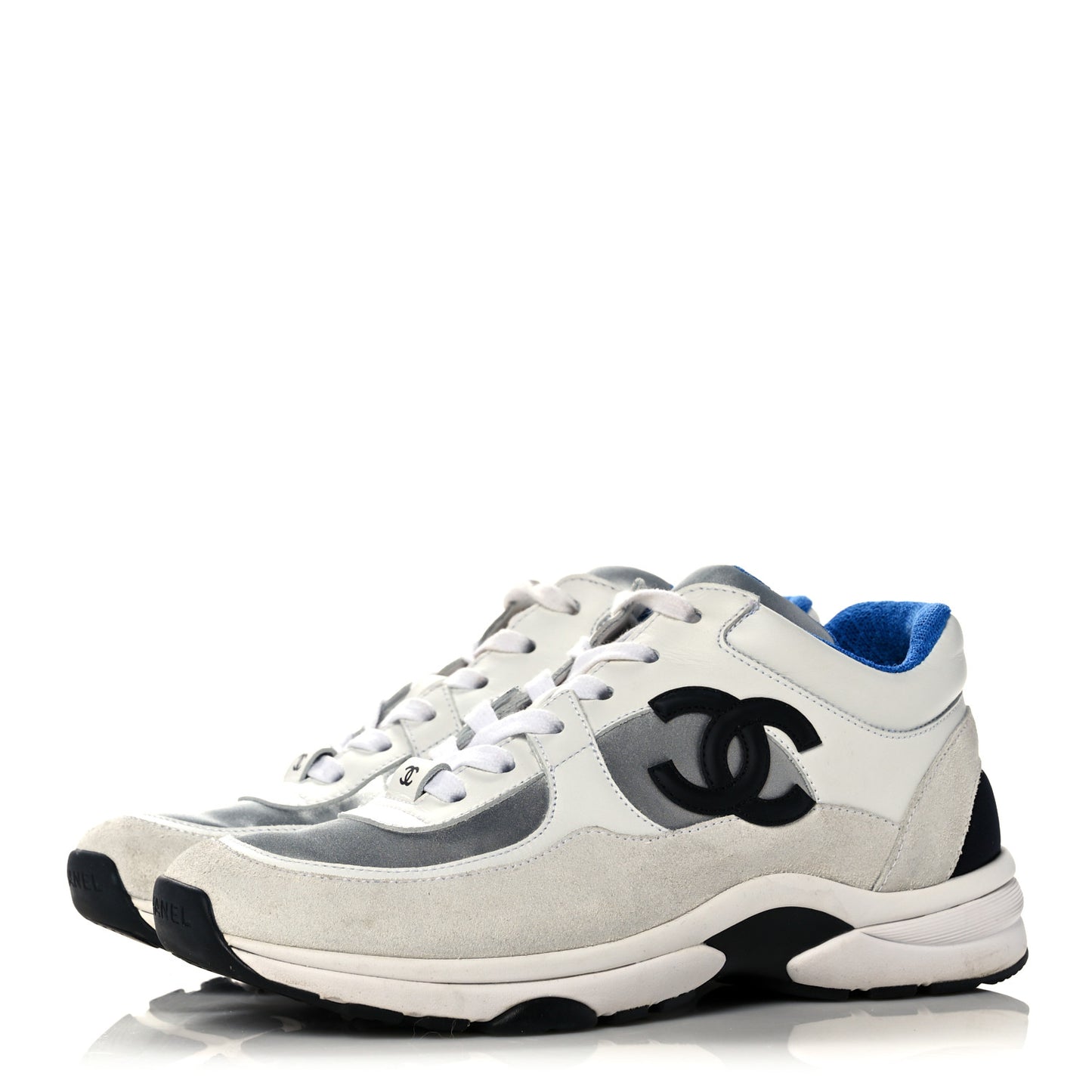 Calfskin Fabric Sneakers 37 White Silver Fluo Blue