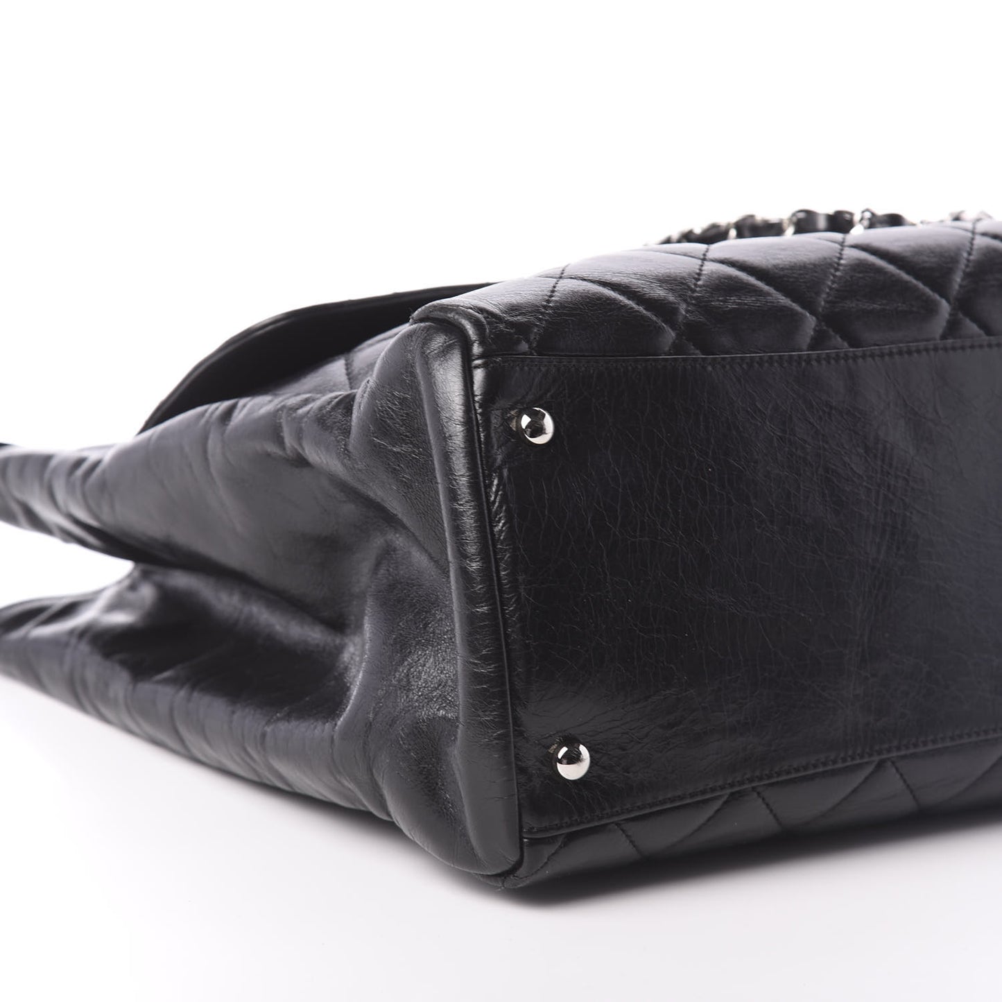Glazed Calfskin Quilted Large CC Delivery Tote Black
