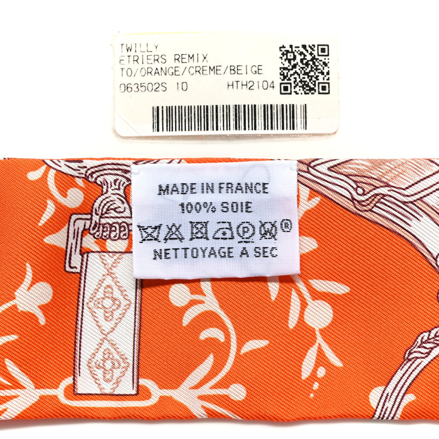 Hermes Silk Etriers Remix Twilly Orange Creme Beige 3 of 5