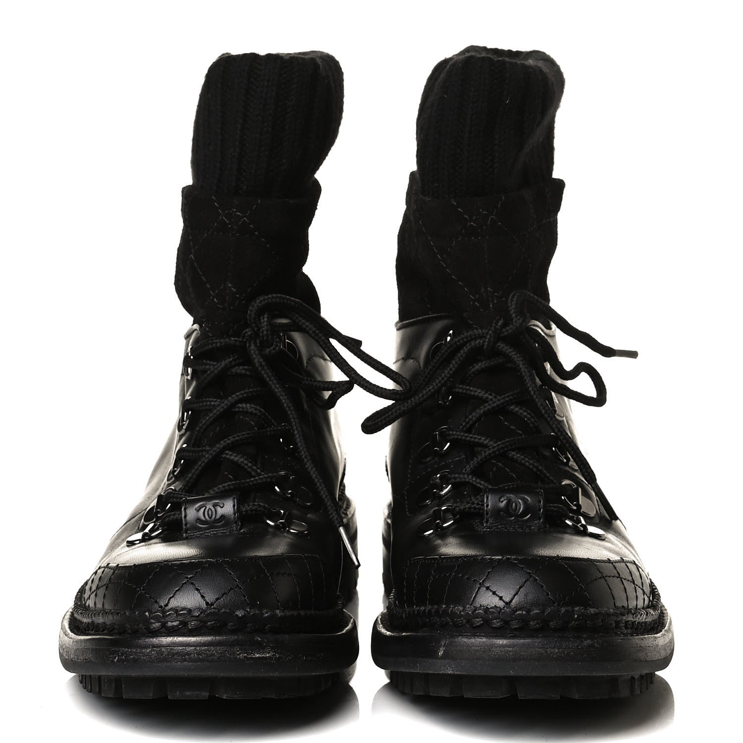 Chanel Calfskin Kid Suede Lace Up Short Boots 41 Black 2 of 16