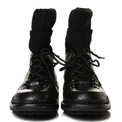Chanel Calfskin Kid Suede Lace Up Short Boots 41 Black 2 of 16