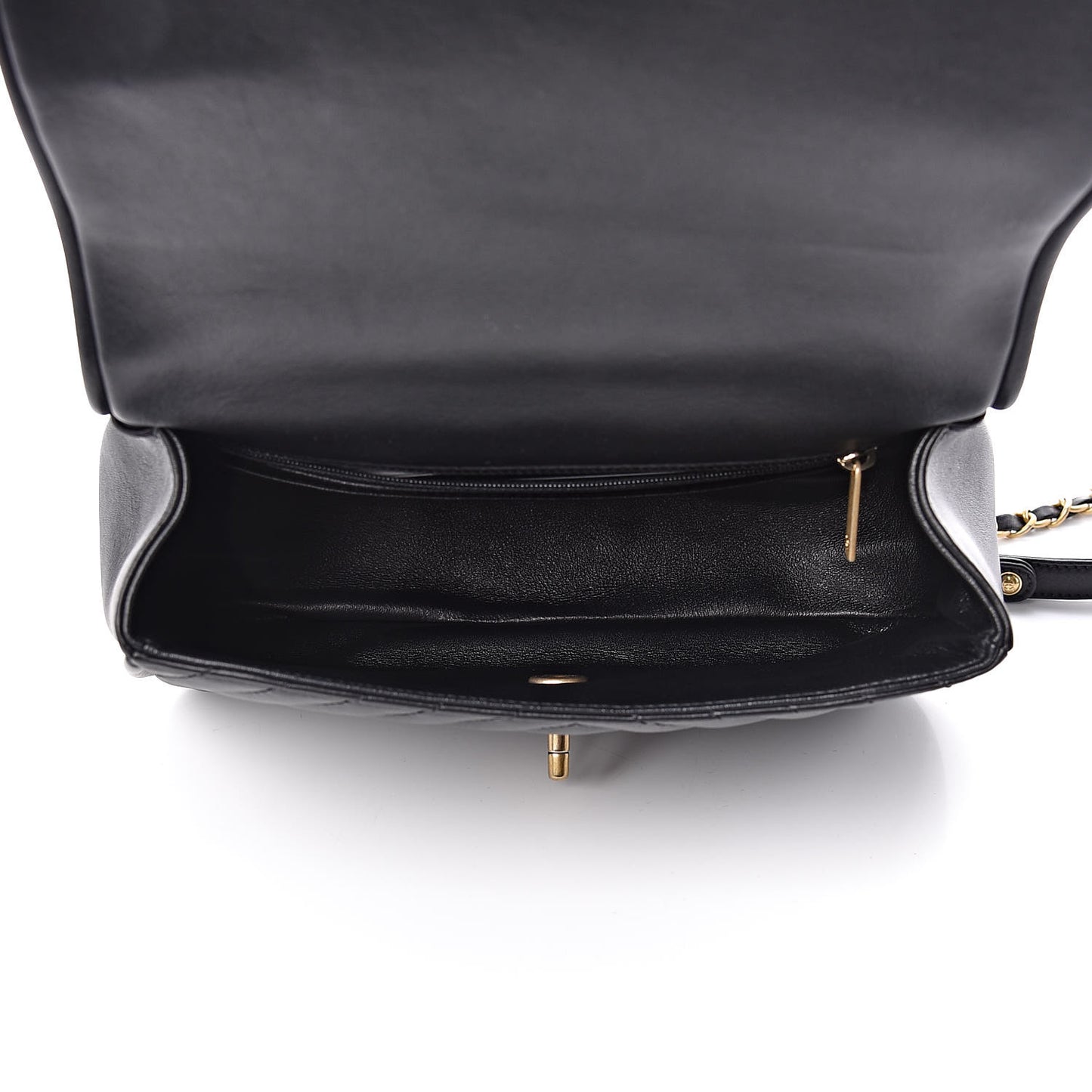 Lambskin Reverse Chevron Quilted Round Top Handle Flap Black