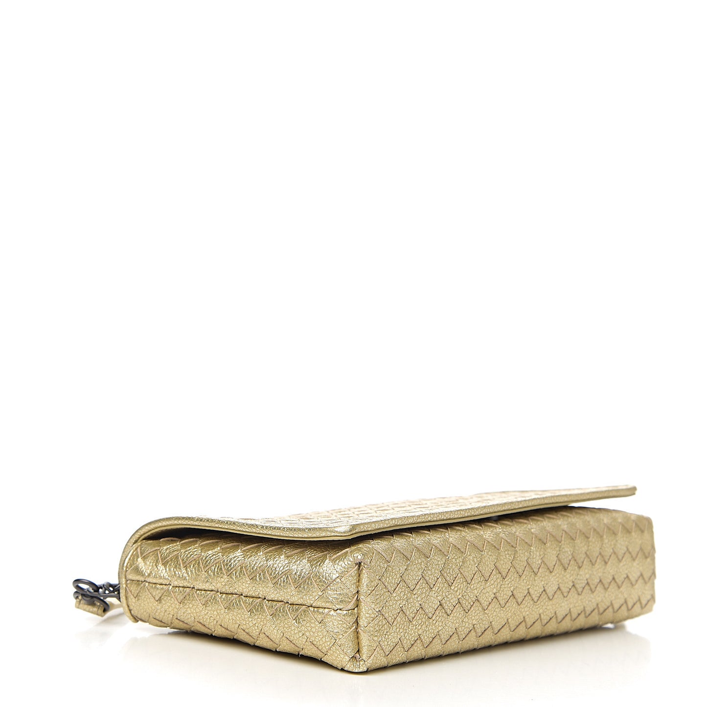 Metallic Goatskin Intrecciato Clutch Crossbody Gold