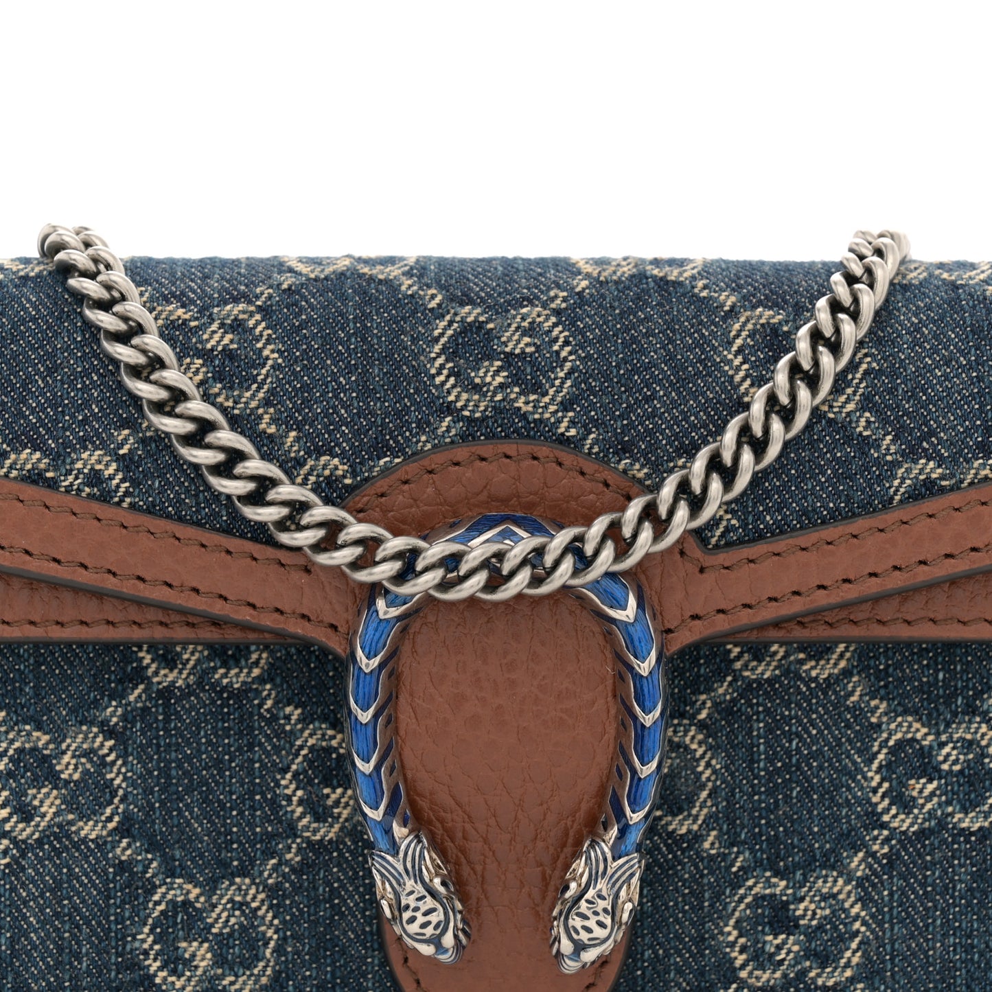 New Denim GG Monogram Dollar Calfskin Enamel Super Mini Dionysus Shoulder Bag Blue Tea Cuir Epilog Electric Blue