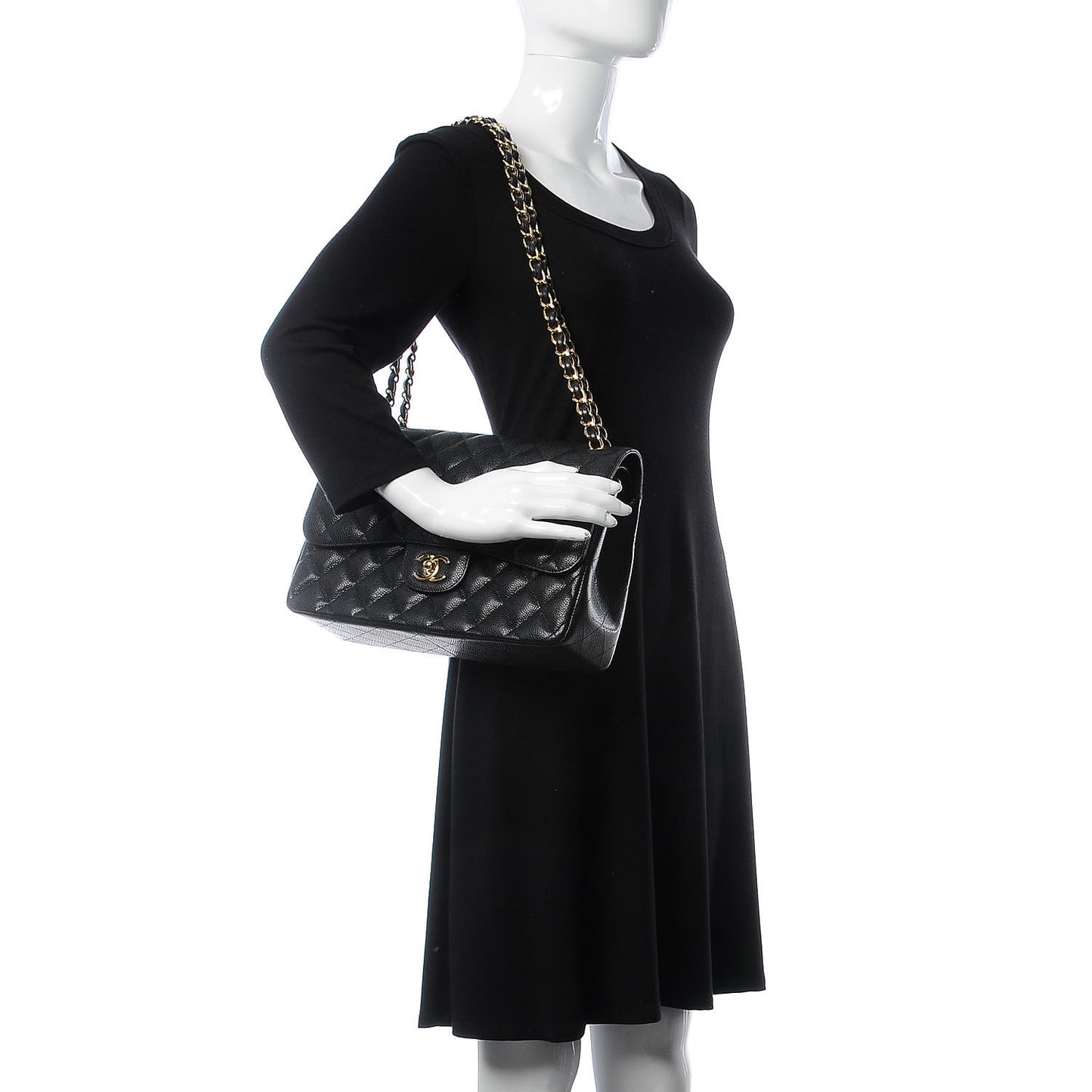 Caviar Quilted Jumbo Double Flap Black