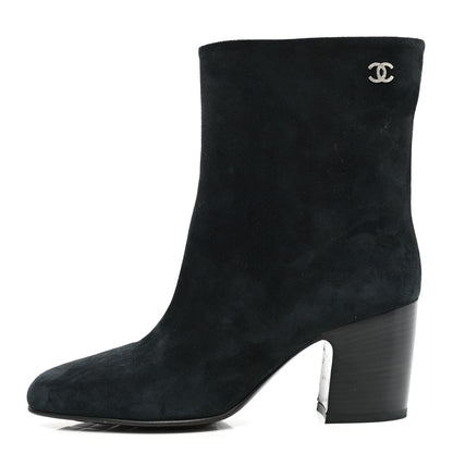 Chanel Suede Calfskin CC Short Boots 38.5 Black 1 of 11