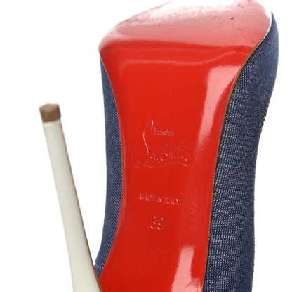 Christian Louboutin Denim Jazz Calf So Kate 120 Pumps 37.5 Blue White 6 of 22