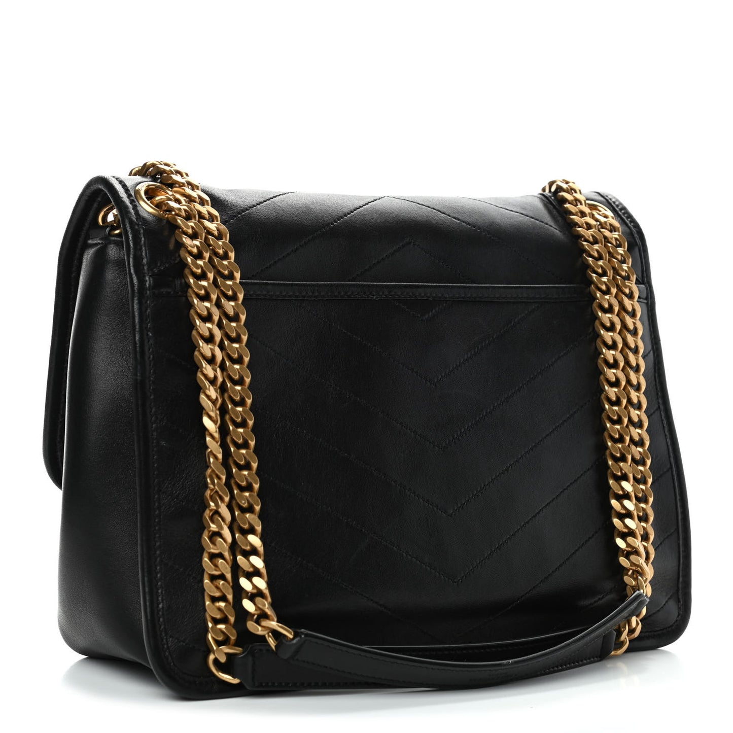 Lambskin Matelasse Monogram Medium Niki Chain Satchel Black