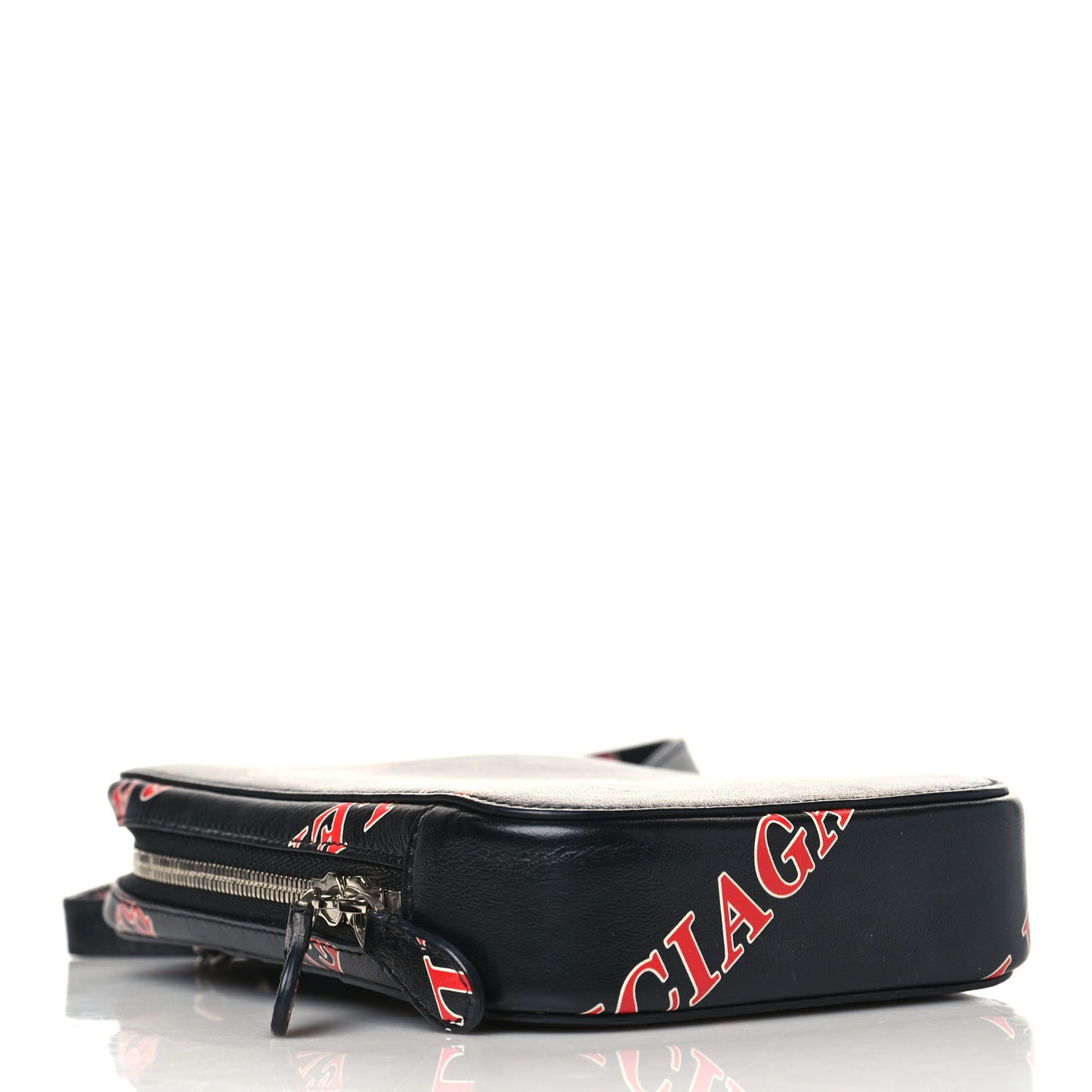 Calfskin Logo Print Cash Phone Holder Bag Black Red