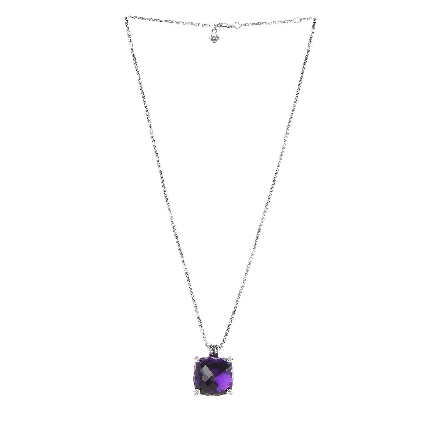 Sterling Silver Diamond Amethyst 20mm Chatelaine Pendant Necklace