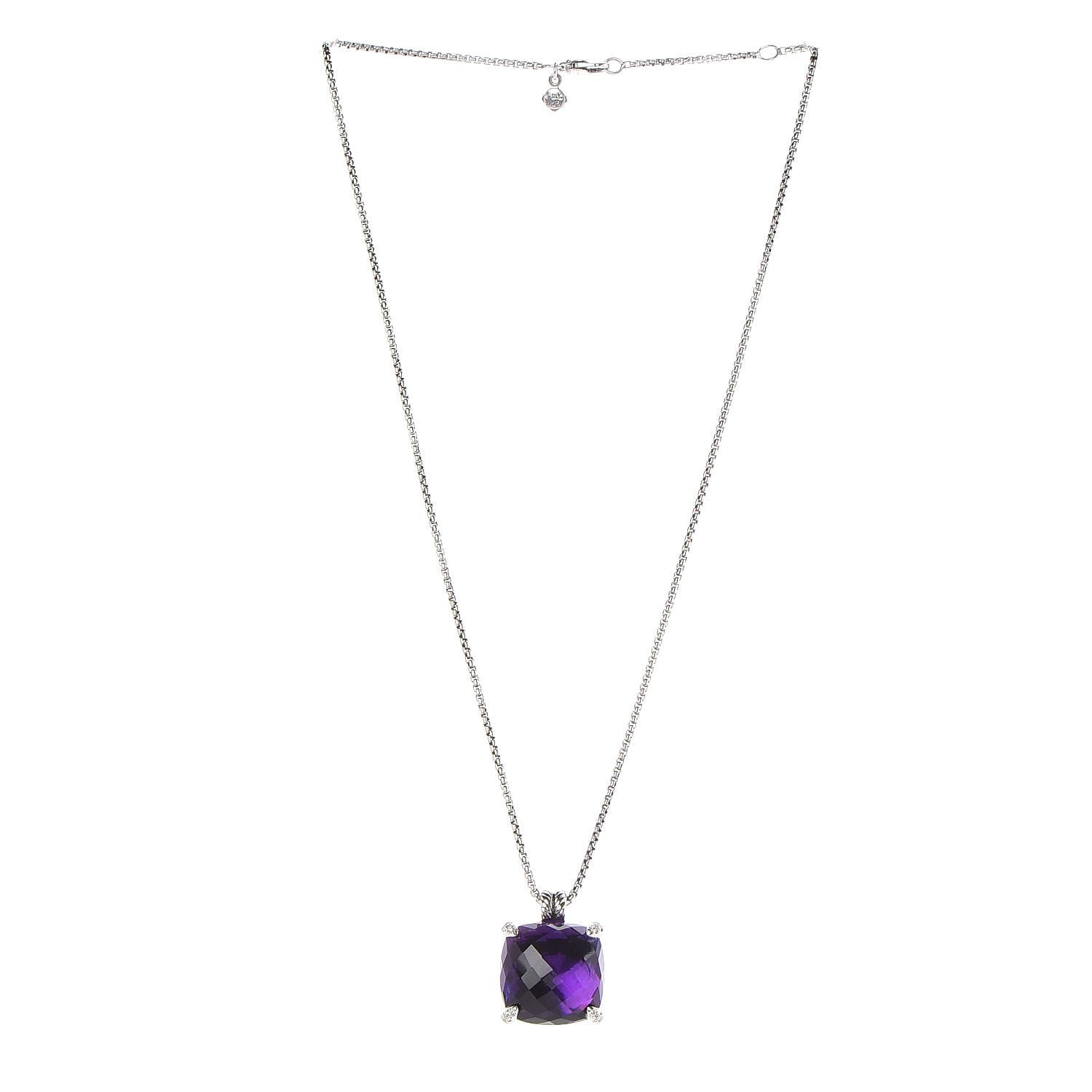 David Yurman Sterling Silver Diamond Amethyst 20mm Chatelaine Pendant Necklace 3 of 7