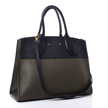 Louis Vuitton Calfskin City Steamer MM Kaki Black 3 of 12