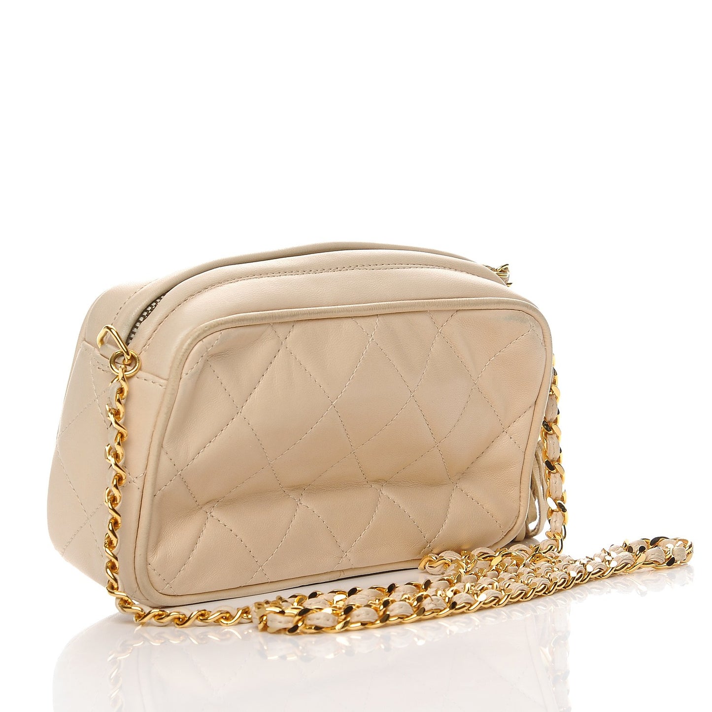 Lambskin Quilted Tassel Camera Case Beige