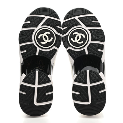 Chanel Mesh Suede Calfskin Grained Calfskin Womens CC Sneakers 37.5 White Black 5 of 10