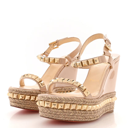 Christian Louboutin Patent Cataclou 110 Wedge Sandals 38 Nude 4 of 7