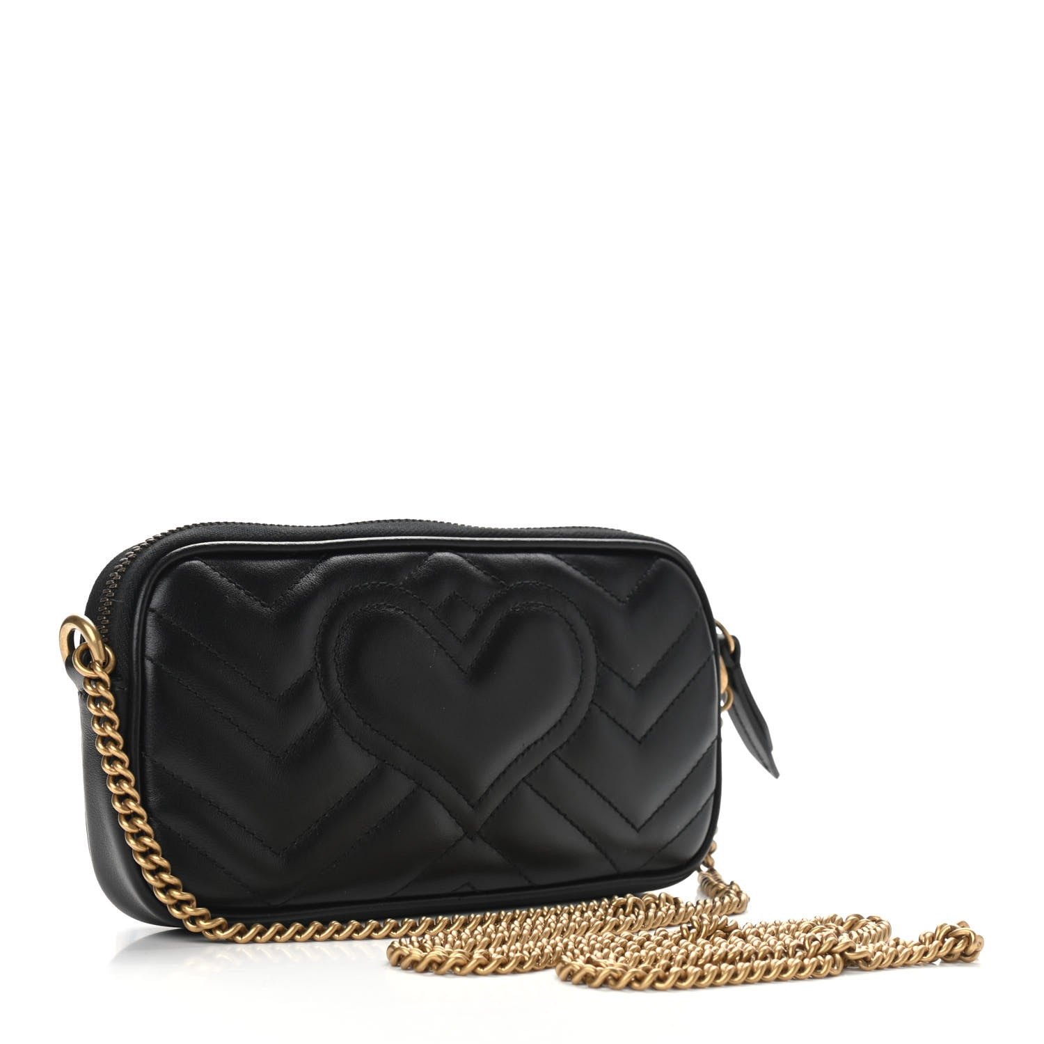 Gucci Calfskin Matelasse Mini GG Marmont Chain Crossbody Bag Black 3 of 9