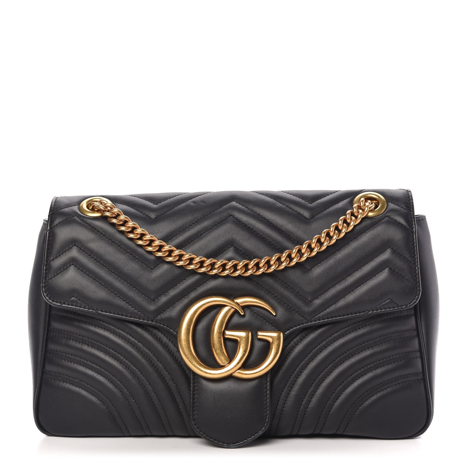 Gucci Calfskin Matelasse Medium GG Marmont Shoulder Bag Black 1 of 9