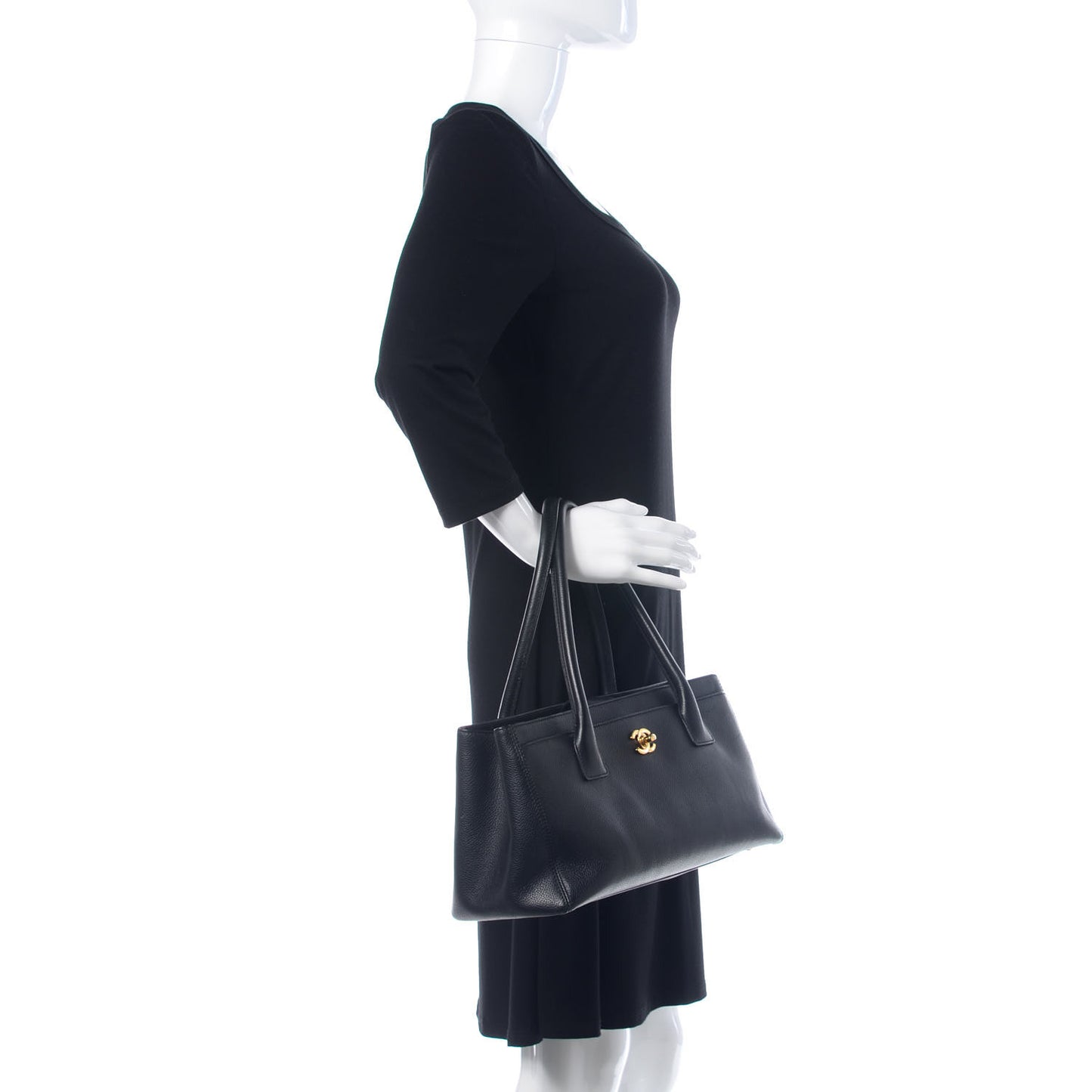 Calfskin Small Cerf Shopper Tote Black