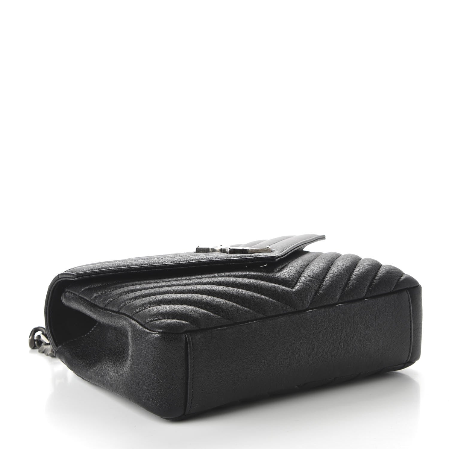 Saint Laurent Sheepskin Matelasse Chevron Monogram Medium College Bag Black 4 of 12