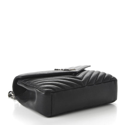 Saint Laurent Sheepskin Matelasse Chevron Monogram Medium College Bag Black 4 of 12