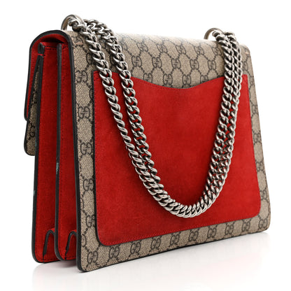 Gucci GG Supreme Monogram Suede Cudu Medium Dionysus Shoulder Bag Beige Ebony Vulcanic Red 3 of 13