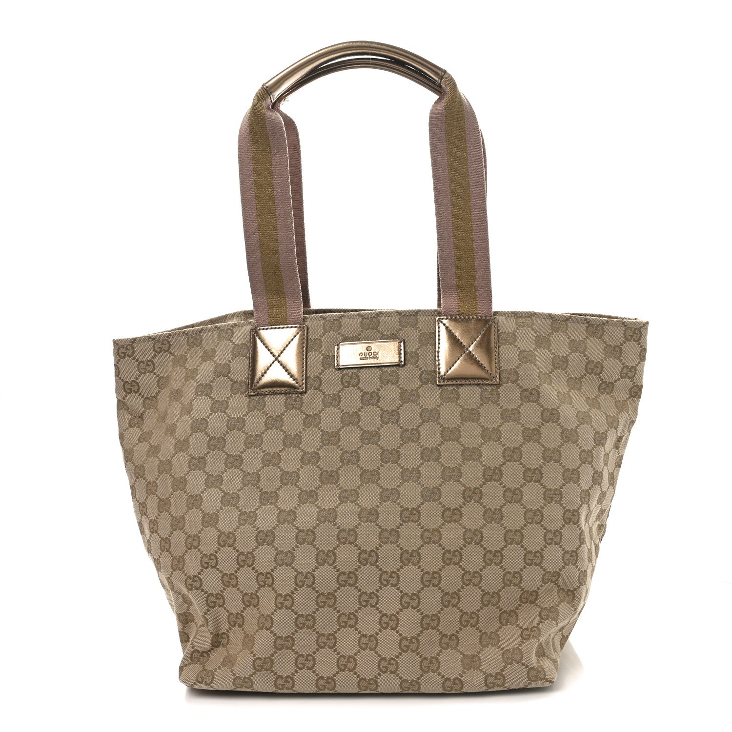 Gucci GG Monogram Large Web Handle Bucket Tote Gold 1 of 10