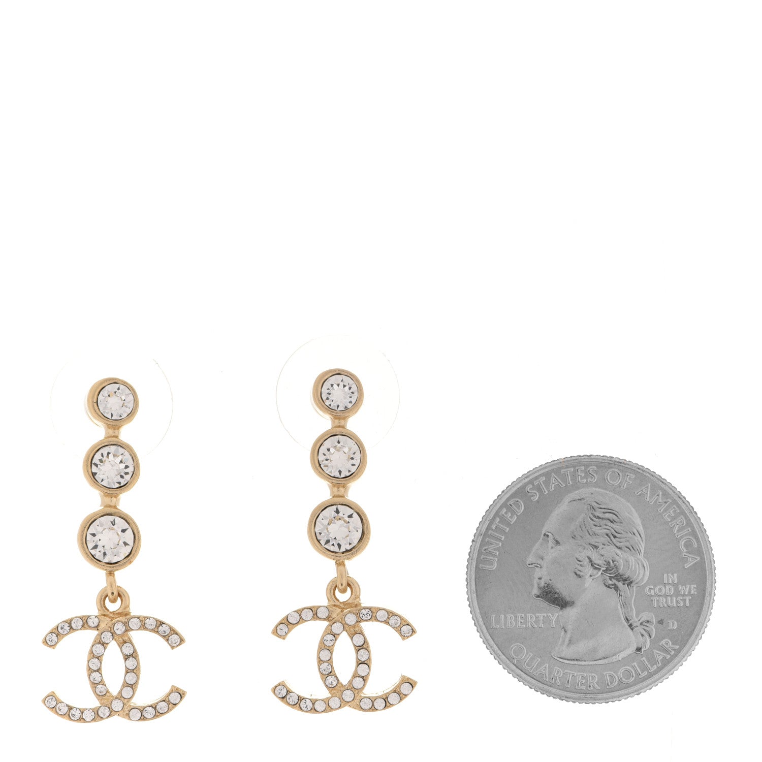 Chanel Crystal CC Drop Earrings Gold 2 of 5