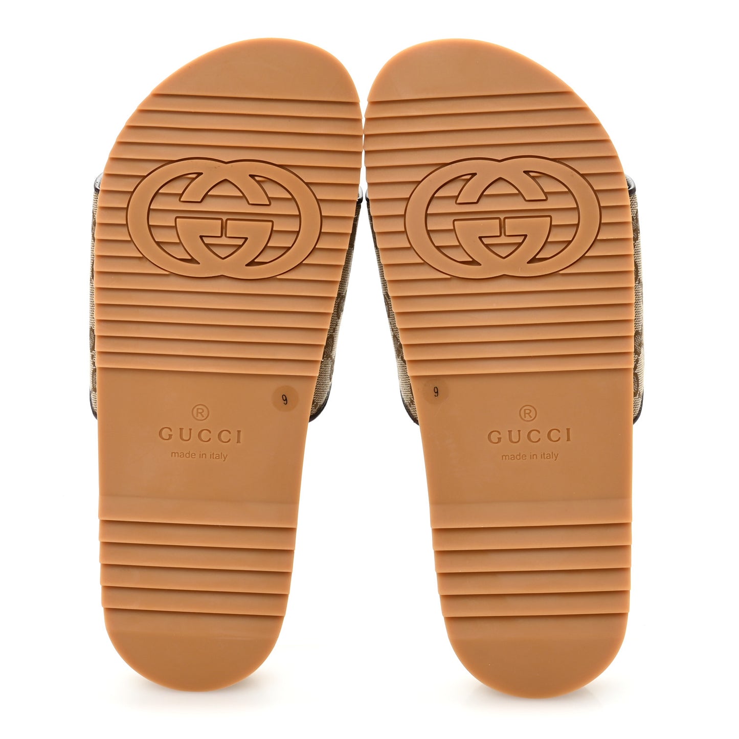 Canvas GG Monogram Mens Slide Sandals 9 Beige