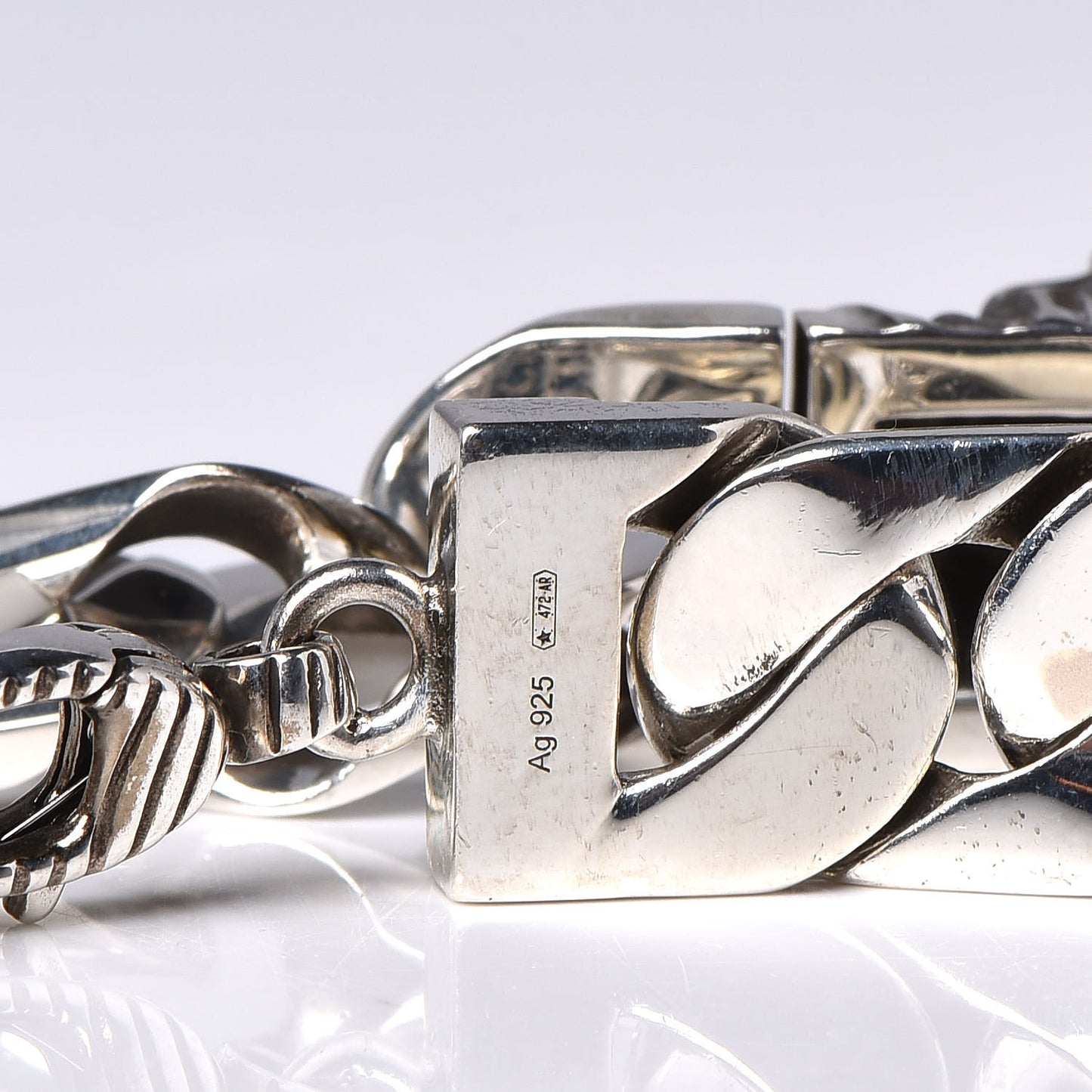Sterling Silver Tiger Head Motif Gourmette Bracelet