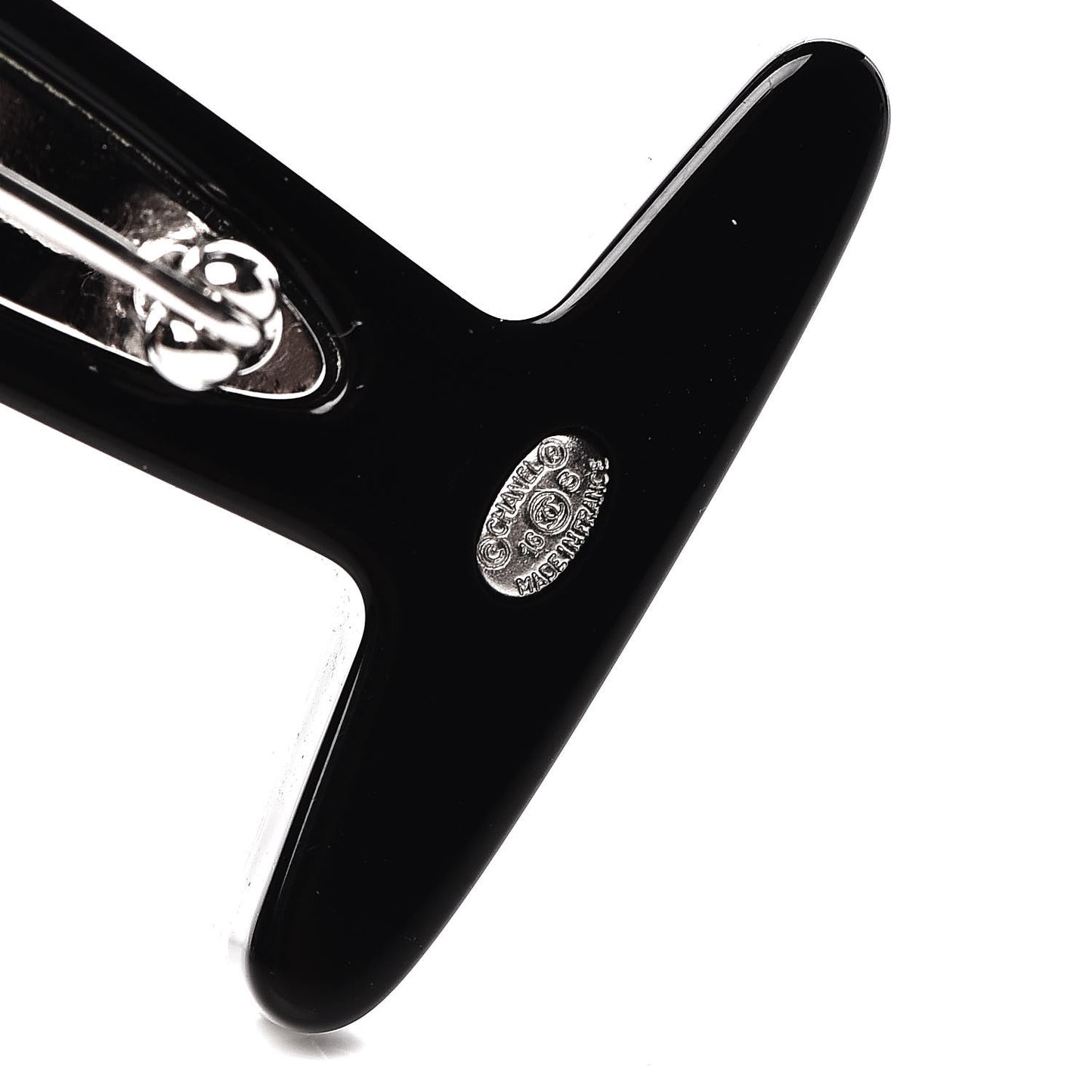 Resin Pearl CC Airplane Brooch Black White