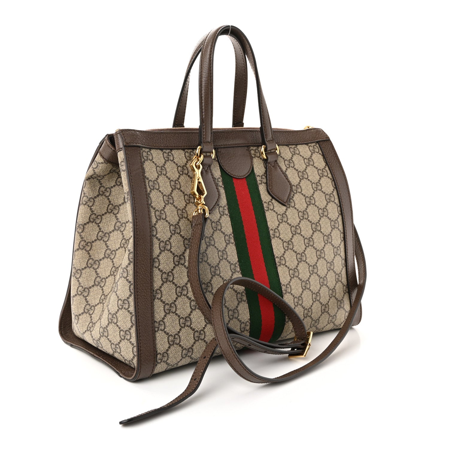 Gucci GG Supreme Monogram Web Medium Ophidia Tote Bag Brown 3 of 9