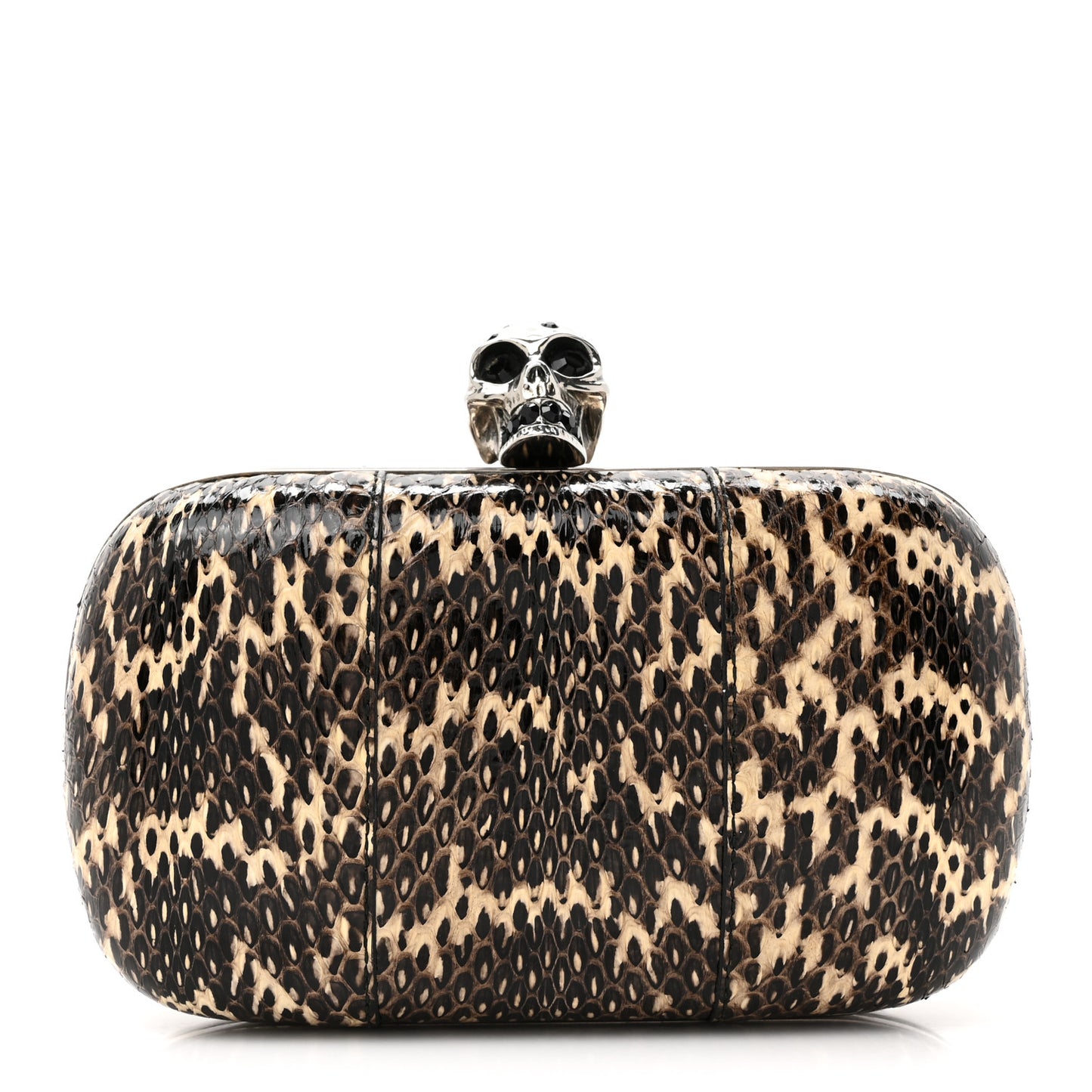 Snakeskin Skull Box Clutch Brown