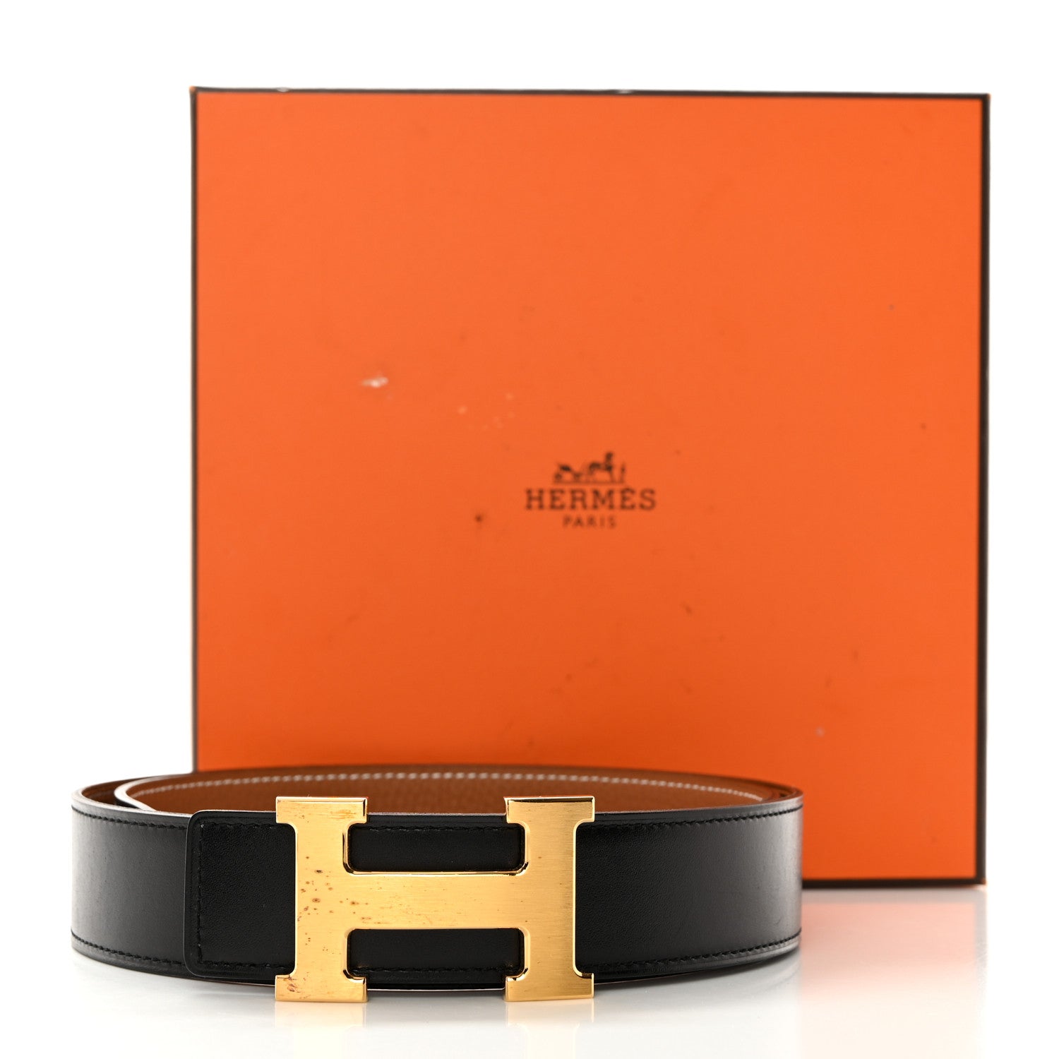 Hermes Box Togo 32mm H Belt 80 32 Black Gold 8 of 8