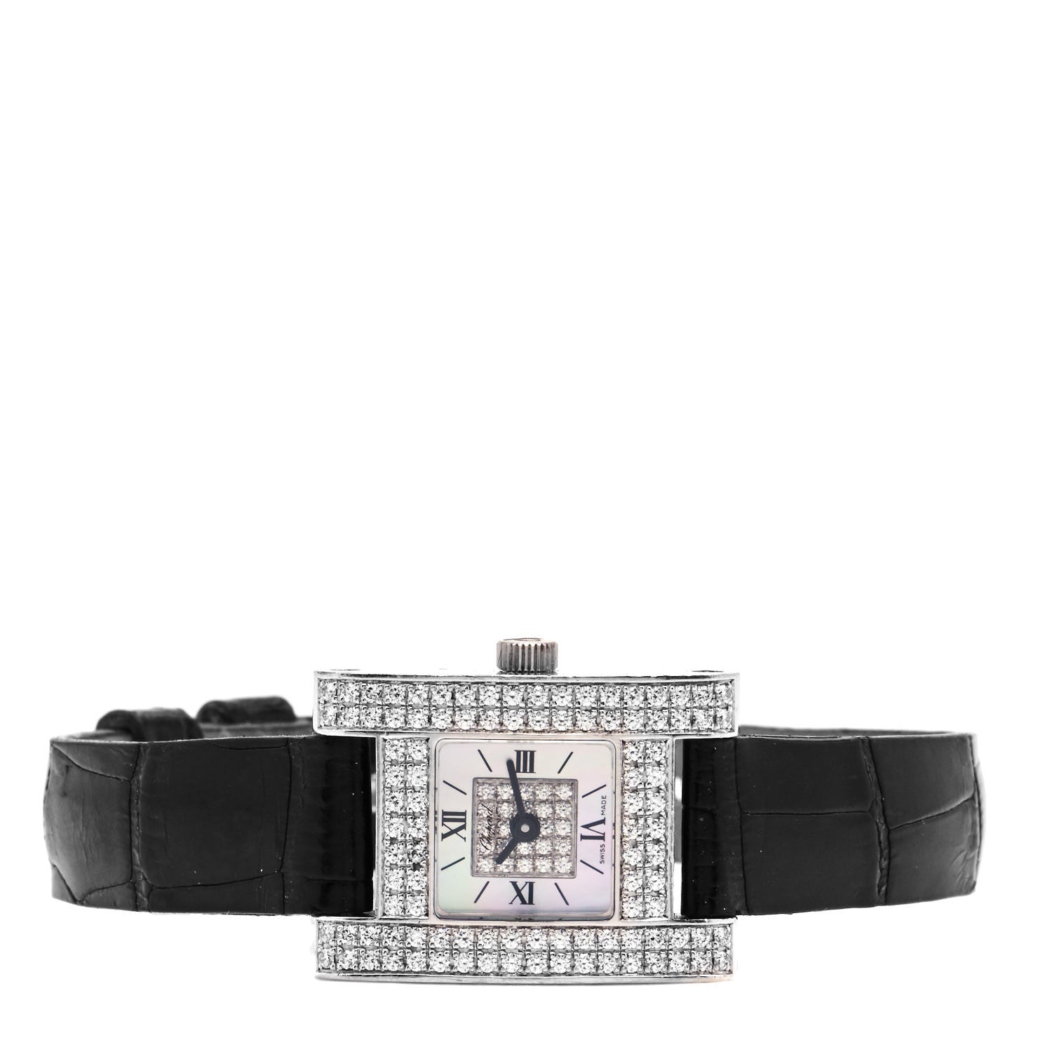 Chopard 18K White Gold Alligator Diamond Pave Bezel Mother of Pearl 19mm Your Hour Quartz Watch 2 of 5