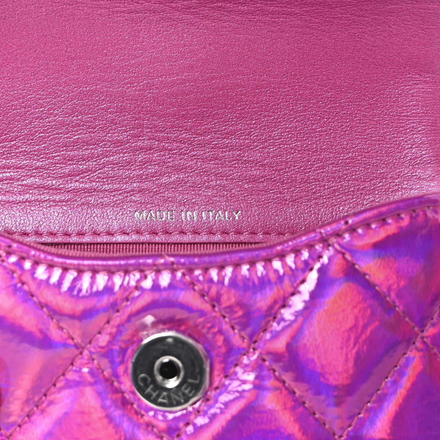 Chanel Iridescent Mirror Goatskin Hook Card Holder Fuchsia 1785730