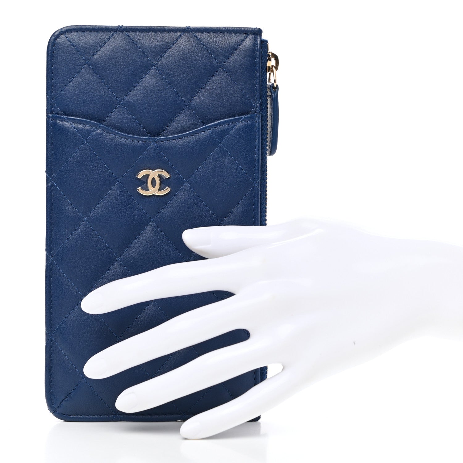 Chanel Lambskin Quilted Classic Flat Wallet Pouch Blue 2 of 7
