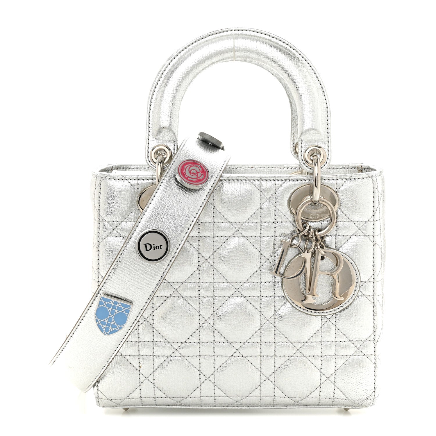 Christian Dior Metallic Grained Calfskin Cannage Small Lucky Badges My Lady Dior Silver 1 of 15