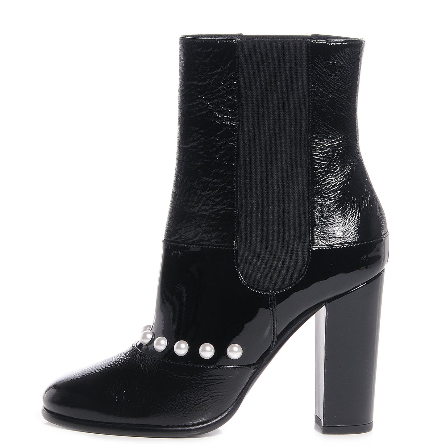 Patent Leather Pearl Elastic Boots 39 Black