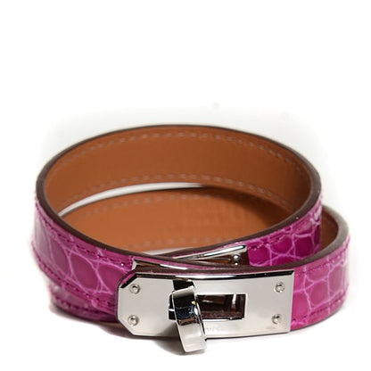 Hermes Shiny Alligator Kelly Double Tour Bracelet Rose Scheherazade Small 1 of 8