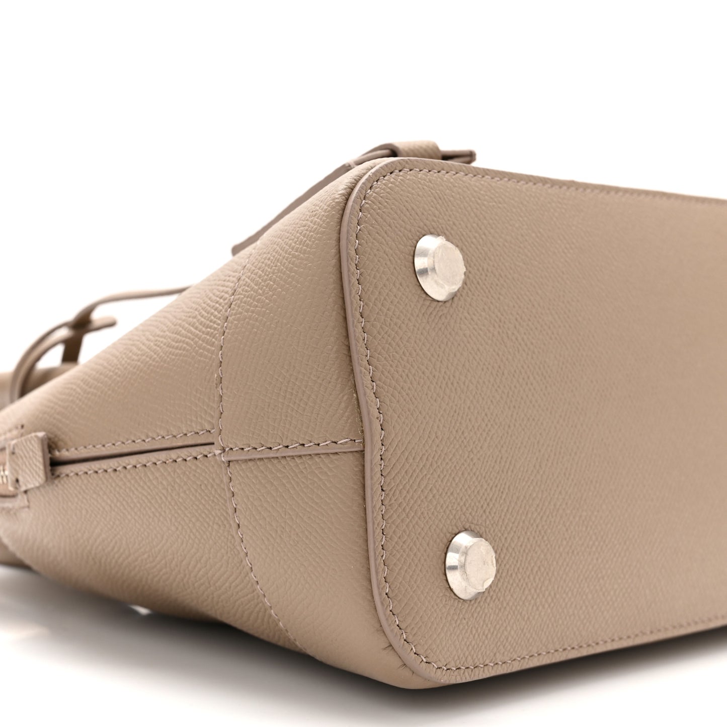 Signature Grained Calfskin Logo S Ville Top Handle Bag Mink Grey White