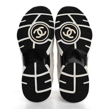 Chanel Painted Iridescent Cotton Tweed Suede Calfskin Womens CC Sneakers 39.5 White Silver Multicolor 6 of 14